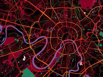 Neon City: Moscow abstract city flat map moscow neon orange red road street texture vector