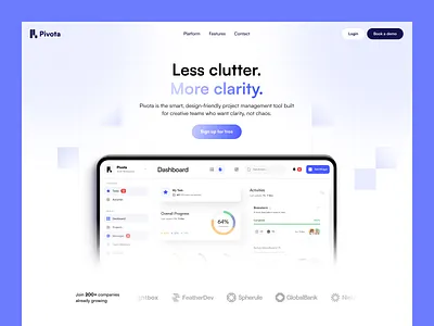 Pivota Homepage UI app clean dashboard design gradient graphic design management minimal modern project project management saas tech technology typography ui ux