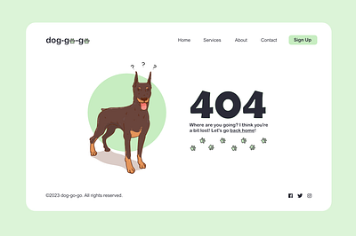 dog-go-go 404 page - Dribbble Weekly Warm up 404 404 page design doberman dog dog app dog walking graphic design illustration vector website weekly warmup