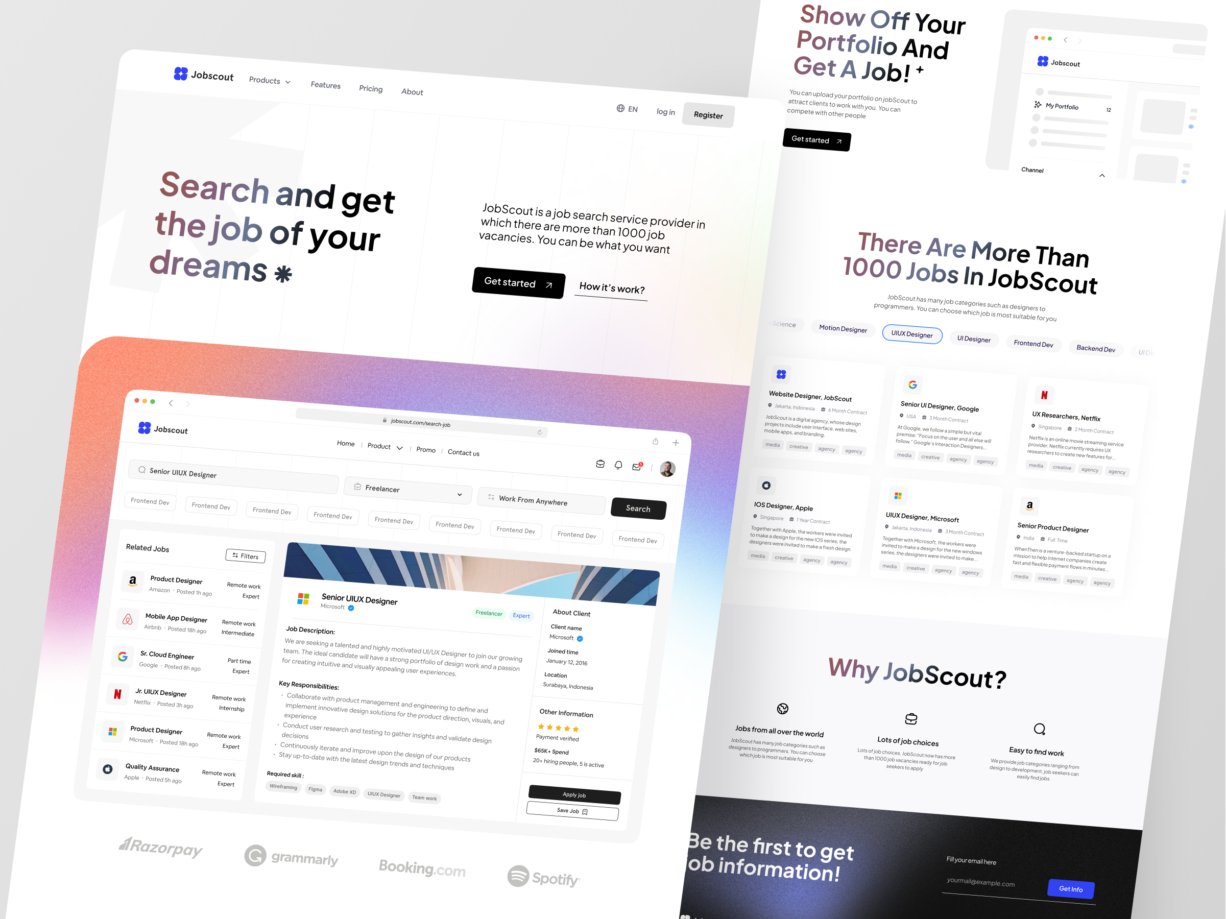 JobScout - Job Seeker Website 👨🏻‍💻 career clean employment hiring hiring platform hr job finder job listing job seeker landing page recruitment saas saas website ui user interface ux web web design website
