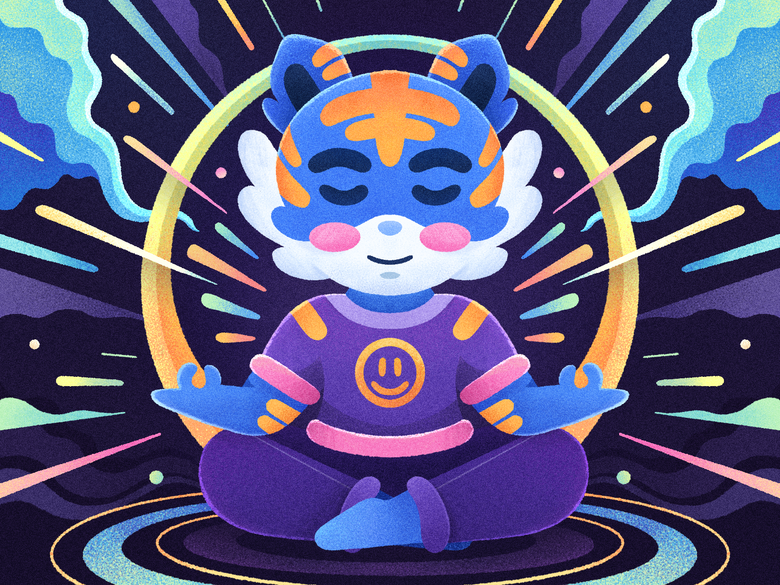 Meditation & Mindful ✨ balance childrenillustration gradient header illustration hero illustration illustration landing page lifestyle meditation mindfullness mood relax texture tiger vibrant web illustration website illustration wellness yoga illustration zen