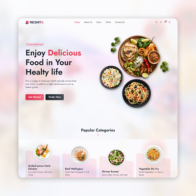 Reshto - Restaurant Template Page cleandesign dilivery dribbbleweeklywarmup food foodlanding landingpage logo mantrakshdevs onlineorder reactjs reshto reshtolanding restaurant restaurantlanding ui uichallenge uiuxdesign ux webdesign