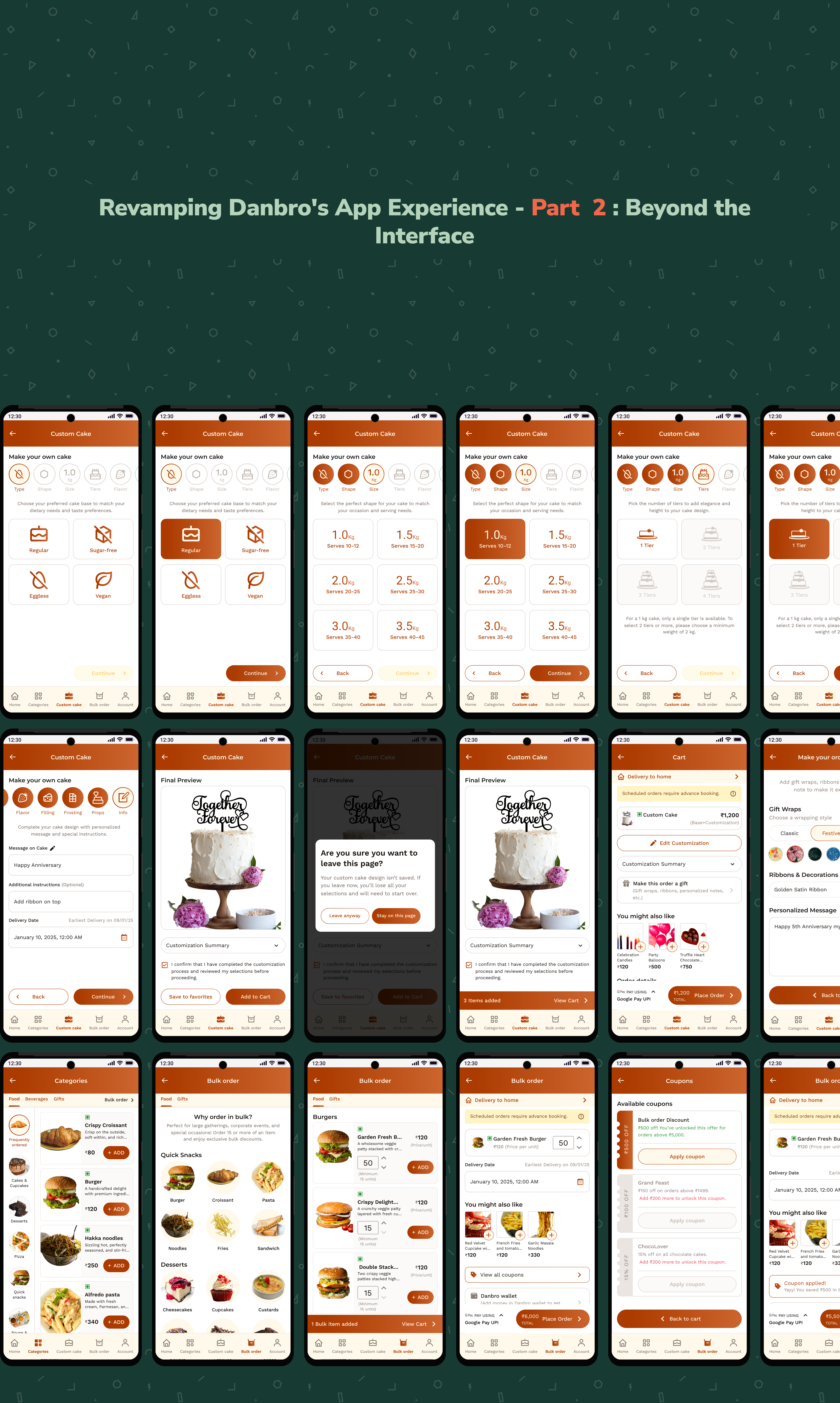 Revamping Danbro app - Part 2 android ui design bakery app design bakery app ui food delivery app mobile app design mobile ui service blueprint service blueprinting ui design user experience design user interviews user research ux design