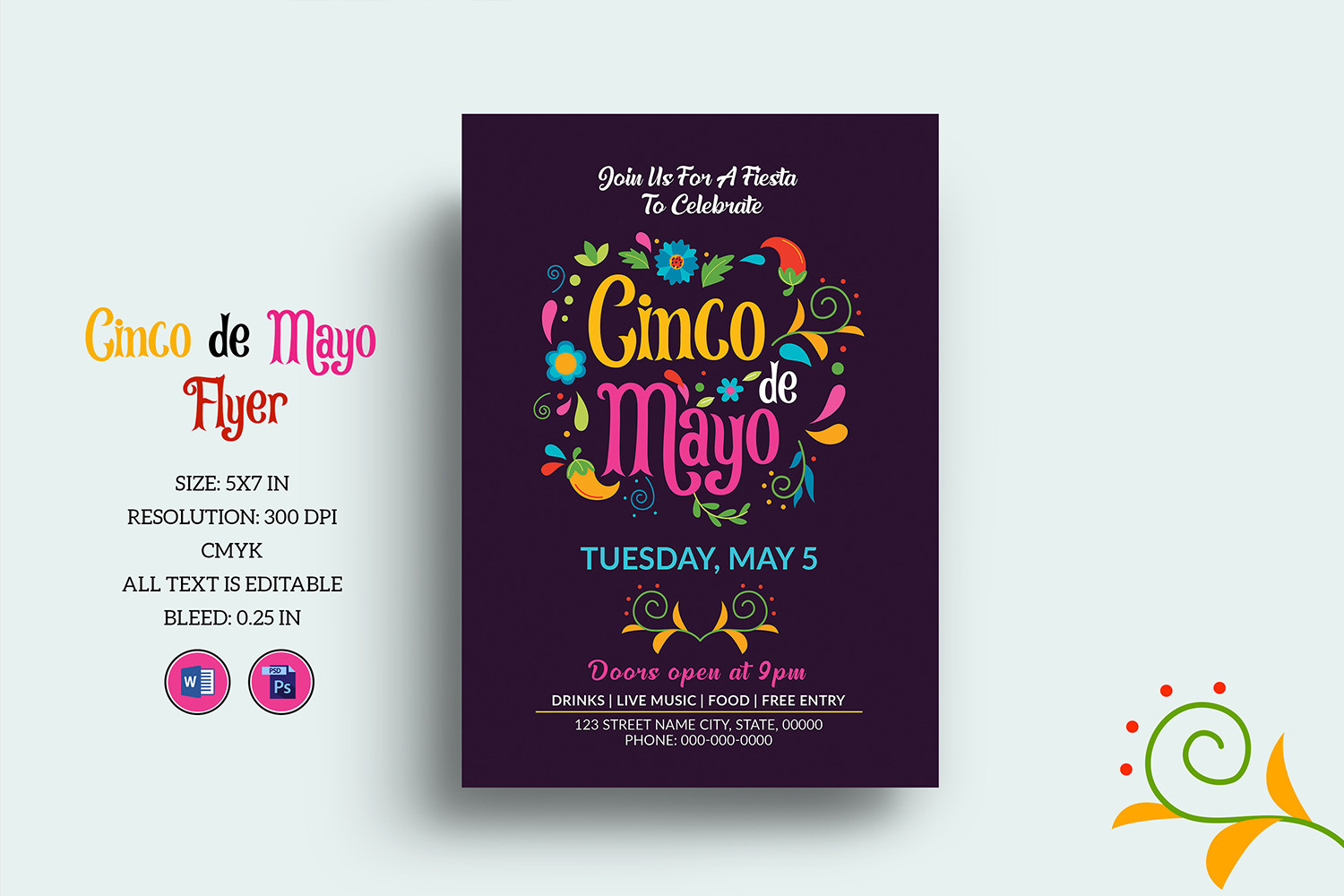 Cinco De Mayo Party Flyer 5 de mayo celebration cinco de mayo party editable fiesta flyer flyer design independence invitation template mexcio mexican party ms word party flyer photoshop template printable