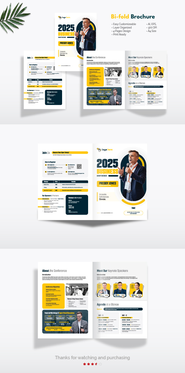 Business Conference Bi-Fold Brochure Template agency brochure bi fold bifold brochure brochure design business proposal conference conference brochure corporate brochure creative brochure design fold brochure graphic design marketing brochure print print design print template template yellow