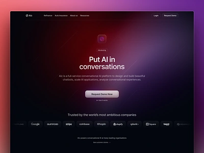 AI Conversations Landing Page Exploration ai blur chat clean conversation dark dashboard design gradient landing page linear radial saas shadow simple technology transculent ui ux website