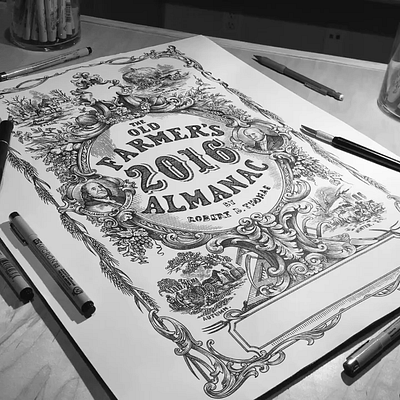 The Old Farmer's Almanac Illustrated by Steven Noble artwork book cover design engraving etching illustration line art logo scratchboard steven noble