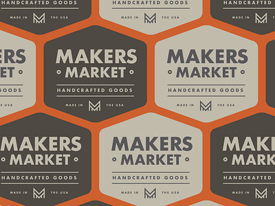 Maker's Market badge brand branding graphic design hexagon logo muted pattern retro type typography