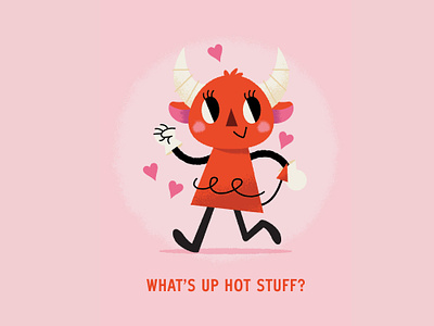Hot Stuff V-Day Card card cartoon character character design cute design devil greeting card hearts illustration illustrator love pink red stationery valentines valentines day vector