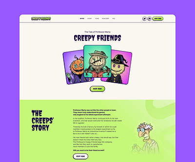 Creepy Friends illustration landing page nft one pager ui ux website