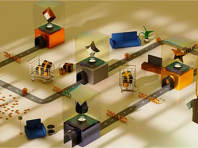 3d Illustration of the journey across the tiers for the Shukran 3d cinema4d concept design graphic design illustration ui