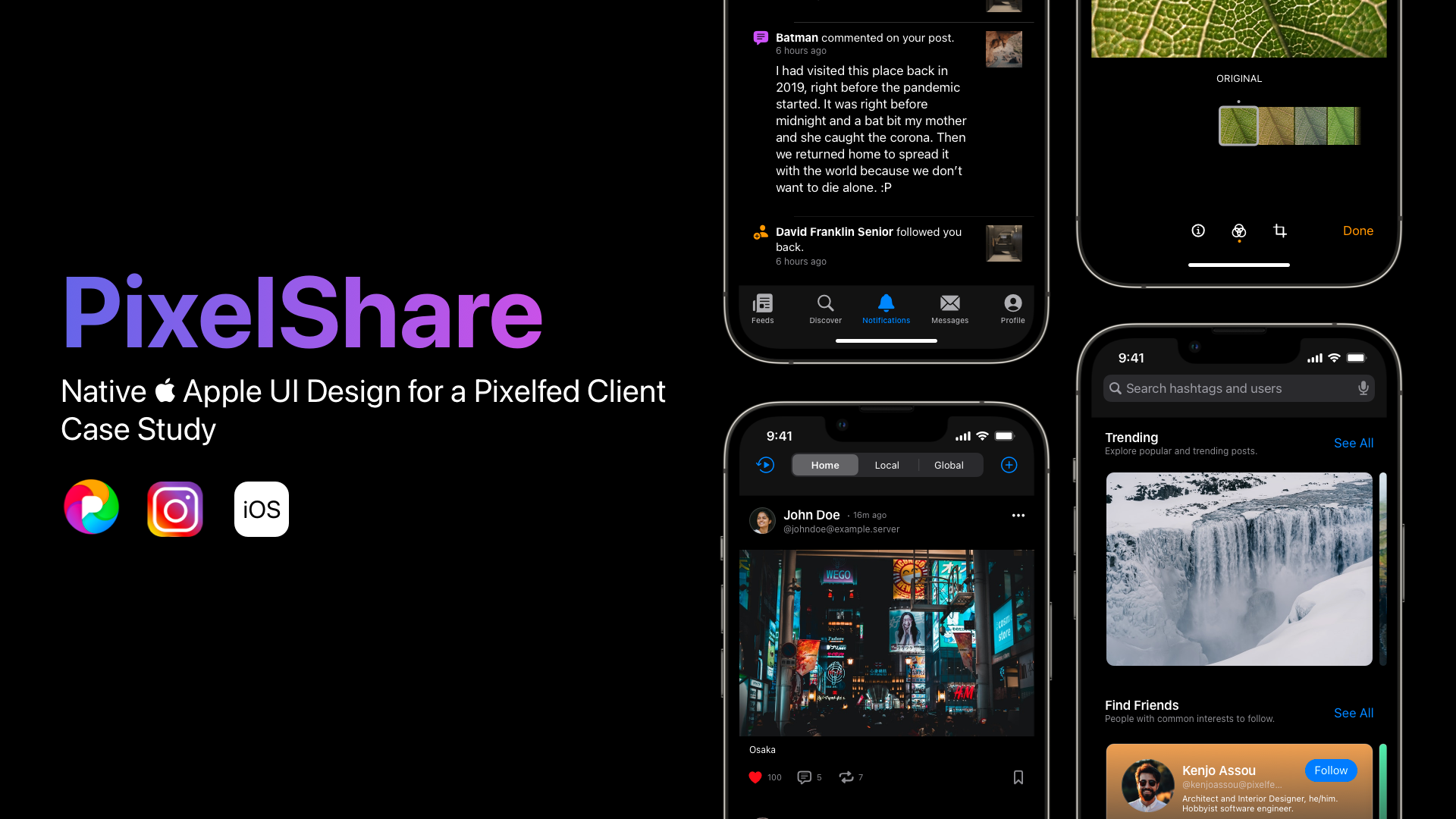 PixelShare - iOS Native UI Design Exploration instagram ios pixelfed ui