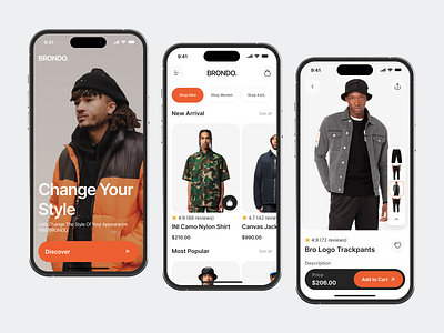 BRONDO. - Fashion Mobile App app app design apparel clean clothing design ecommerce fashion fashion app mobile mobile app mobile app design online store outfit shop simple store ui uiux ux