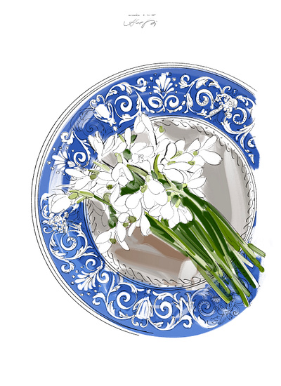 snowdrops blue branding floral illustration snowdrops watercolor