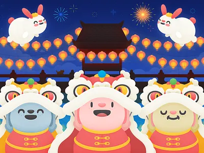 Deal Drops - Lunar New Year Hero bunnies cat chinese new year fireworks hopper illustration lanterns lunar new year new year rabbit temple