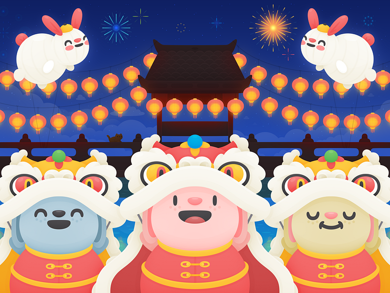 Deal Drops - Lunar New Year Hero bunnies cat chinese new year fireworks hopper illustration lanterns lunar new year new year rabbit temple