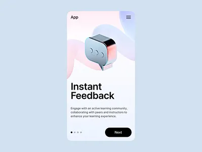 Modern Learning Feedback Interface 3d icon app walkthrough card design system education tool feedback feature feedback system intuitive design learning app minimal layout mobile design mobile interface modern design onboarding screen pastel colors sleek visuals smart app soft gradients user engagement