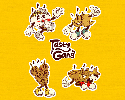 TASTY GANG apparel art brand branding cartoon character design doodle food fun icon illustration logo mascot meat retro simple tasty vintage