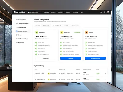 E-commerce Admin — Settings UI light and dark mode