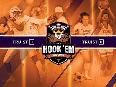 Hook 'Em Games activation logo activation baseball basketball bevo branding burnt orange experiential experiential design football interactive logo longhorn longhorn sports soccer softball sports truist university of texas volleyball
