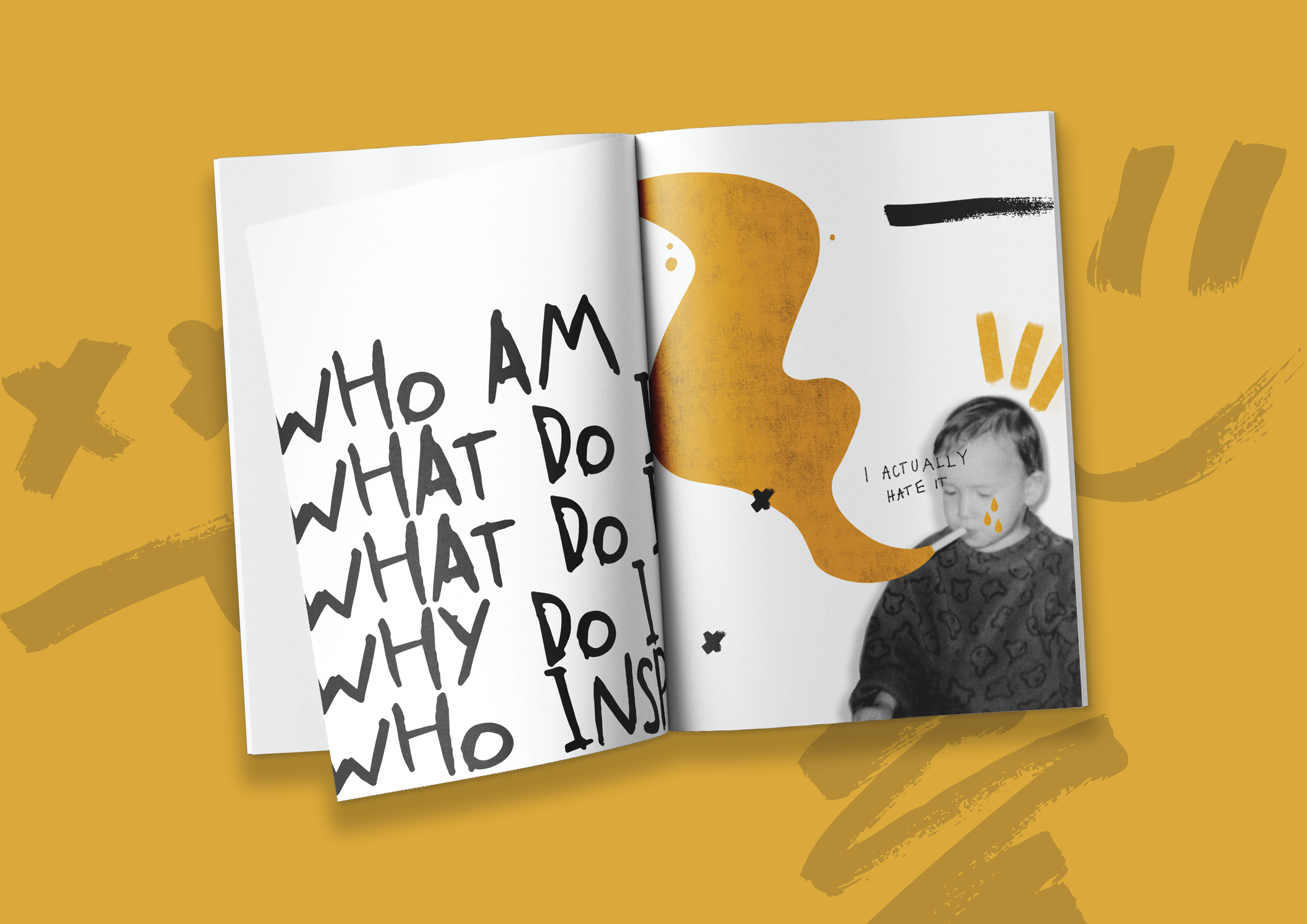 Initial Pitch - Who am I? about me artdirection branding design graphic design grunge illustrator messy photoshop pitch portfolio presentation selfbranding typography vector