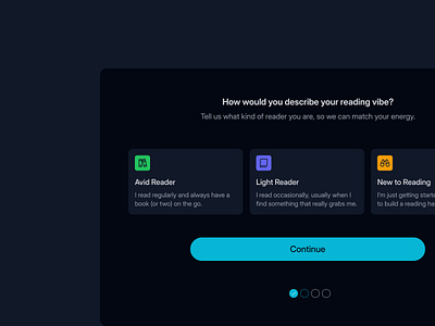 Dark Mode - Onboarding for a Digital Library book reading app cta dark mode dashboard desktop design digital library graphic design library new user onboarding page product design registration responsive step theme ui design ux design webapp