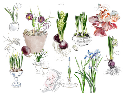 Easter sketch blue branding floral illustration