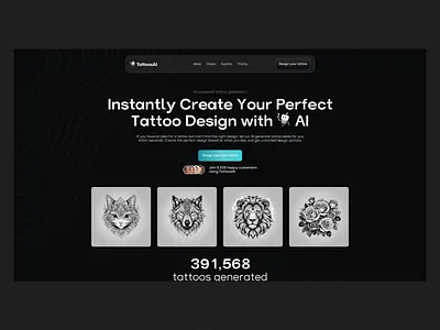 Tattoos AI arm tattoo art studio hero hero section landing landing page tatoo tattoo tattoo landing tattoo studio tattoo website ui web design website design
