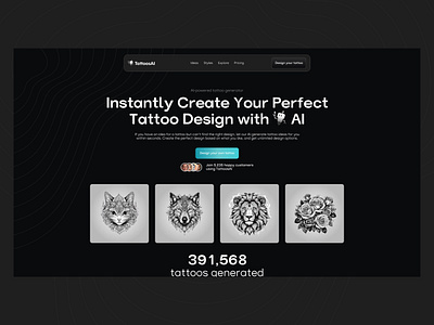 Tattoos AI arm tattoo art studio hero hero section landing landing page tatoo tattoo tattoo landing tattoo studio tattoo website ui web design website design