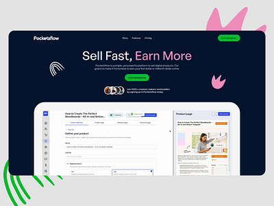 Pocketsflow | Hero hero hero section landing landing page saas saas hero saas hero landing saas landing saas simple landing saas simple website saas website ui web design website design