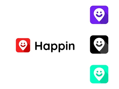 Happin Logo Design | Smiley + pinpoint clean logo creative logo minimal logo pinpoint pinpoint logo smiley smiley logo unique logo