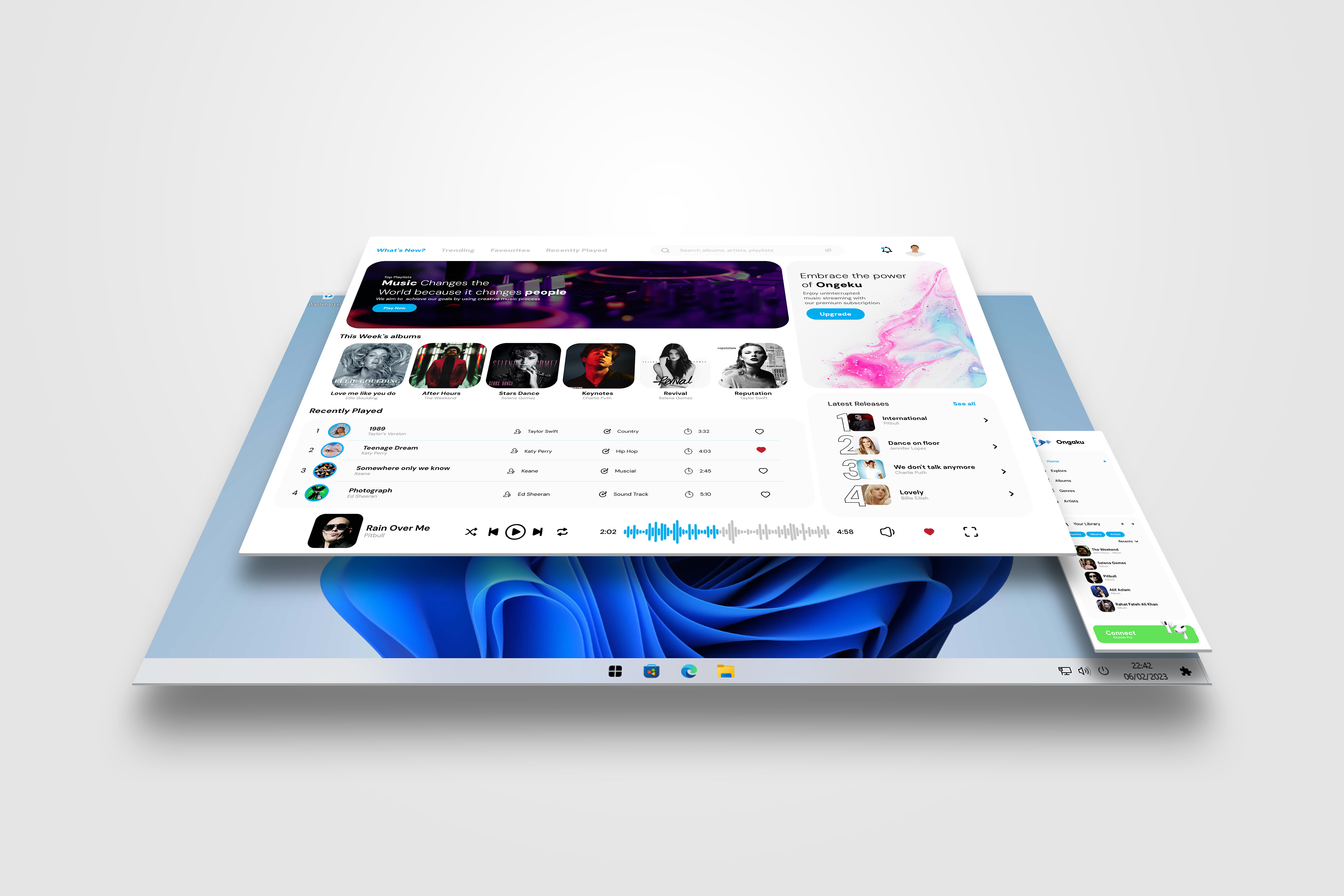 Ongaku Music desktop app UI app branding designing desktop app figma graphic design prototyping ui ui designing uiux ux wireframing