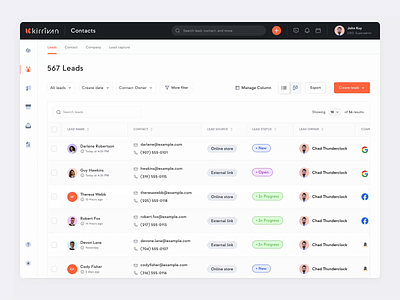 Kirrivan SaaS CRM - Leads List Table Horizontal Scroll contact crm customer dashboard horizontal lead management motion graphics pipeline saas saas design sales scroll table ui ux web