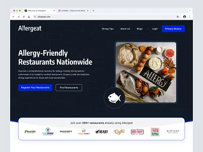 Allergeat Website Homepage Design accessibility allergy friendly ui clean ui creative direction dark mode ui dashboard ui food tech health wellness interactive design minimalist design mobile friendly modern web design product design responsive design restaurant app smart navigation typography uiux design user centered design web design