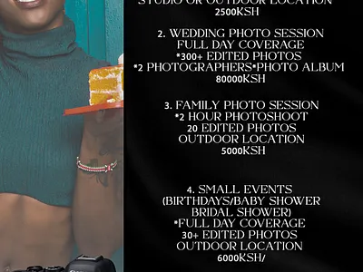 Photography Studio Rate Card graphic design