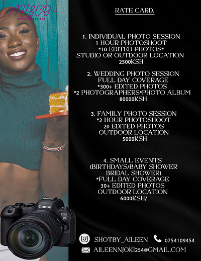 Photography Studio Rate Card graphic design
