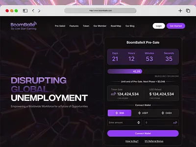 BoomBalle Revolutionizing Employment Through Web3 & NFTs branding crypto landing page crypto staking landing page crypto trading cryptocurrency cryptocurrency website defi landing page design homepage illustration landing page landing page design nft landing page nft marketplace token landing page ui ui ux design web design web3 landing page web3 website