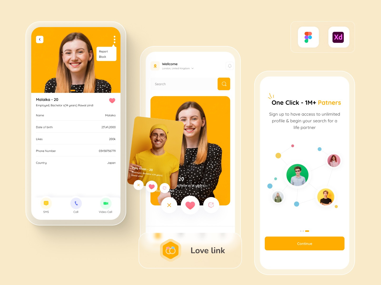 Love Link – Modern Dating App UI for Meaningful Connections dating app dating ui marriage app ui mobile app ui ui design