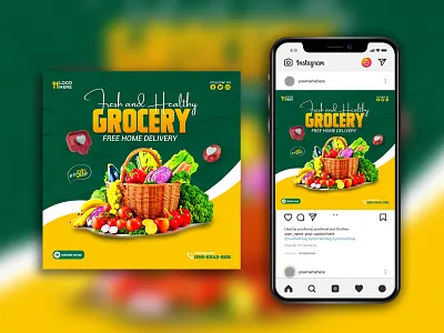 Healthy Grocery Social Media Post PSD Template Design health social media design