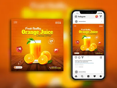 Orange Juice Social Media Instagram Post Design Template social media