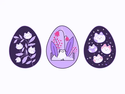 Cat Easter Egg Pattern cat cat illustration cute deisgn cute illustration dark colors egg easter egg easter design egg pattern illustration pattern design purple color