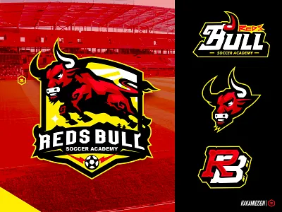 REDS BULL SOCCER ACADEMY LOGO academylogo agencysport baseball basketball branding bulllogo bullmascot design gaming illustration logo logobranding mascot mascotlogo mascotsport soccerlogo sport sportlogo tournamentlogo