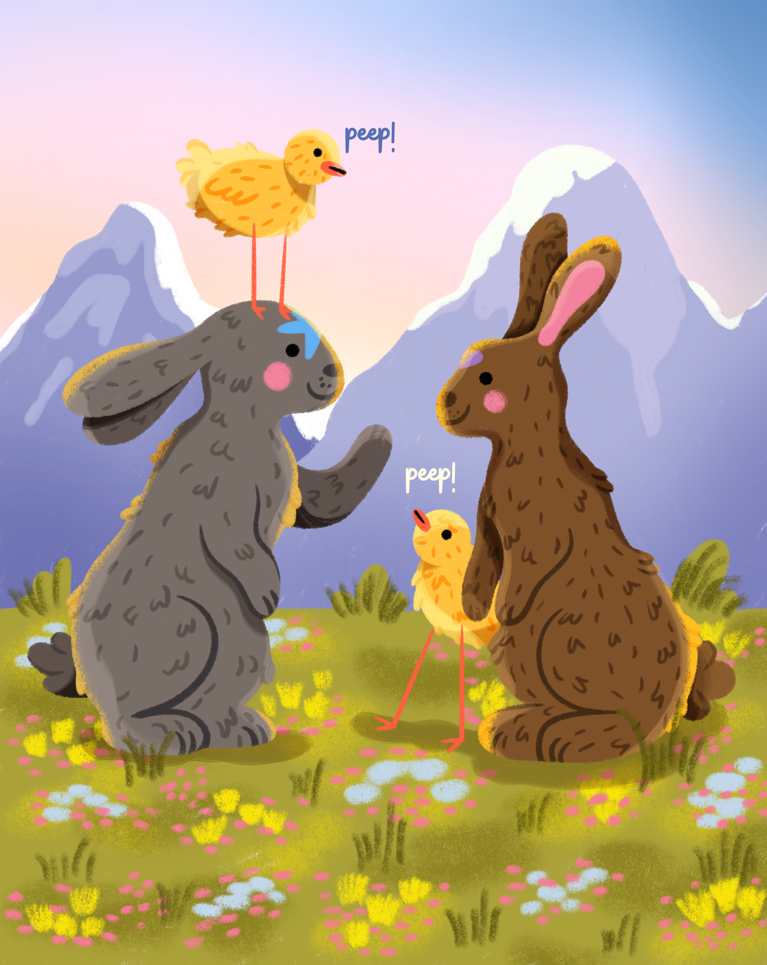 Happy Easter my dear friends!!! 2d bunny art bunny drawing character design chicken art chicken drawing childrens book illustrator commercial design easter easter drawing easter illustration easter vibes graphic design illustration procreate
