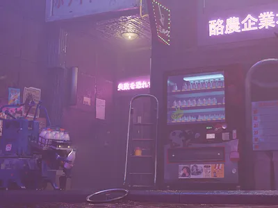 3D location in the style of Japanese Cyberpunk and buildingdesign