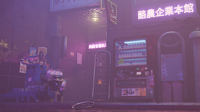 3D location in the style of Japanese Cyberpunk and buildingdesign