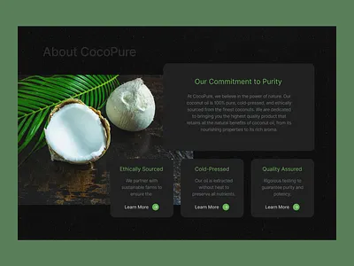 Oil Landing Page- About Us Section about us coconut ecommerce hair oil healthy landing page natural oil online shop organic oil product design ui ux vegan visual design web design