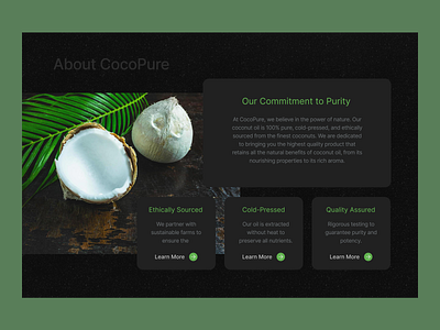 Oil Landing Page- About Us Section about us coconut ecommerce hair oil healthy landing page natural oil online shop organic oil product design ui ux vegan visual design web design