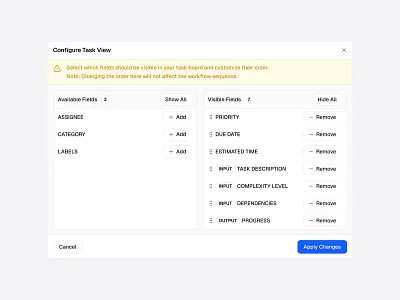 Configure Task View ⚙️ design dialog drag input minimal modal popup saas select ui web design