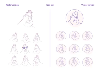 Raster vs Vector mascot illustrations icon set 2d app icons app illustration branding character character design character illustration emotions flat icons graphic design icon illustration line line art logo mascot mascot design vector vector icons vector illustration