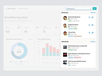 Smart Fleet Search UI – Drivers & Vehicles Popup Panel clean dailyui dashboarddesign driverprofile fleetmanagement interactiondesign interface modernui popupui ravidelixan searchui uiuxdesign vehicledirectory webappdesign website